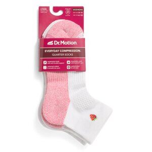 DR MOTION White/Pink 2pk Strawberry Quarter Compression Socks
